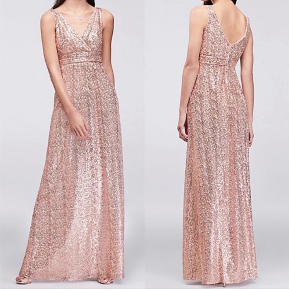 Davids Bridal Rose Gold Sequin Tank Maxi Dress 6